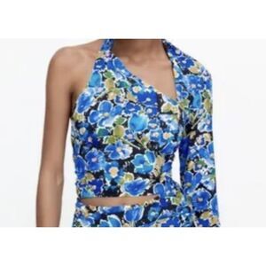 Zara Grupo Inditex One Shoulder Floral Adjustable Blouse Size Small NWT